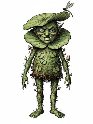 Mossy the Swamp Sprite in Victorian Illustration - Full Colored Illustration