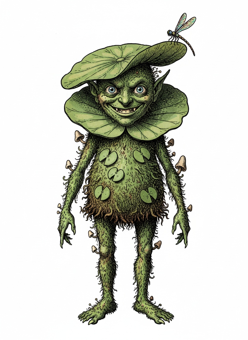 Mossy the Swamp Sprite in Victorian Illustration - Full Colored Illustration