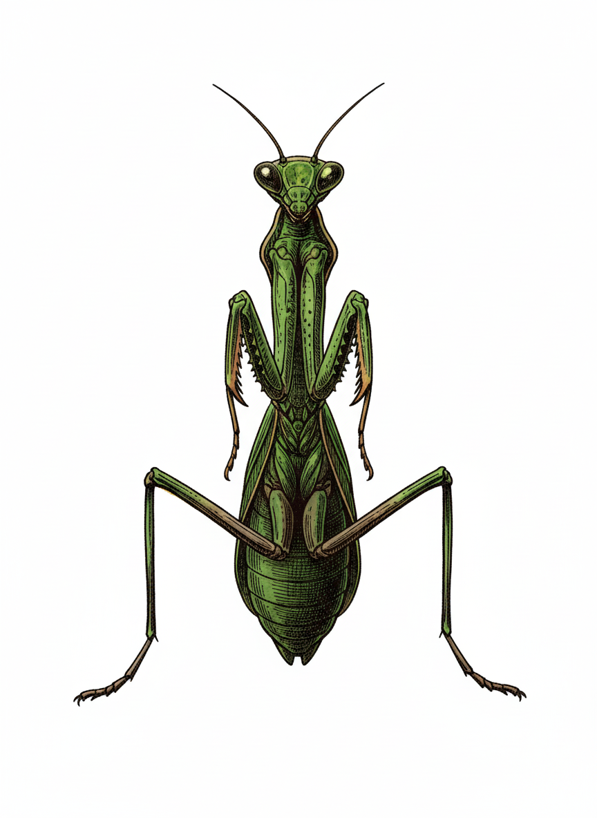 Praying the Mantis - Full Colored Illustration
