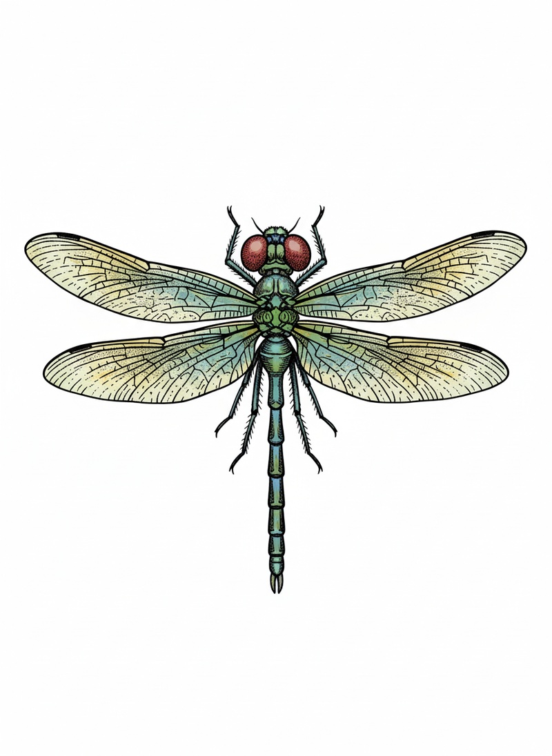 Dragonfly the Hunter in Victorian Illustration - Full Colored Illustration