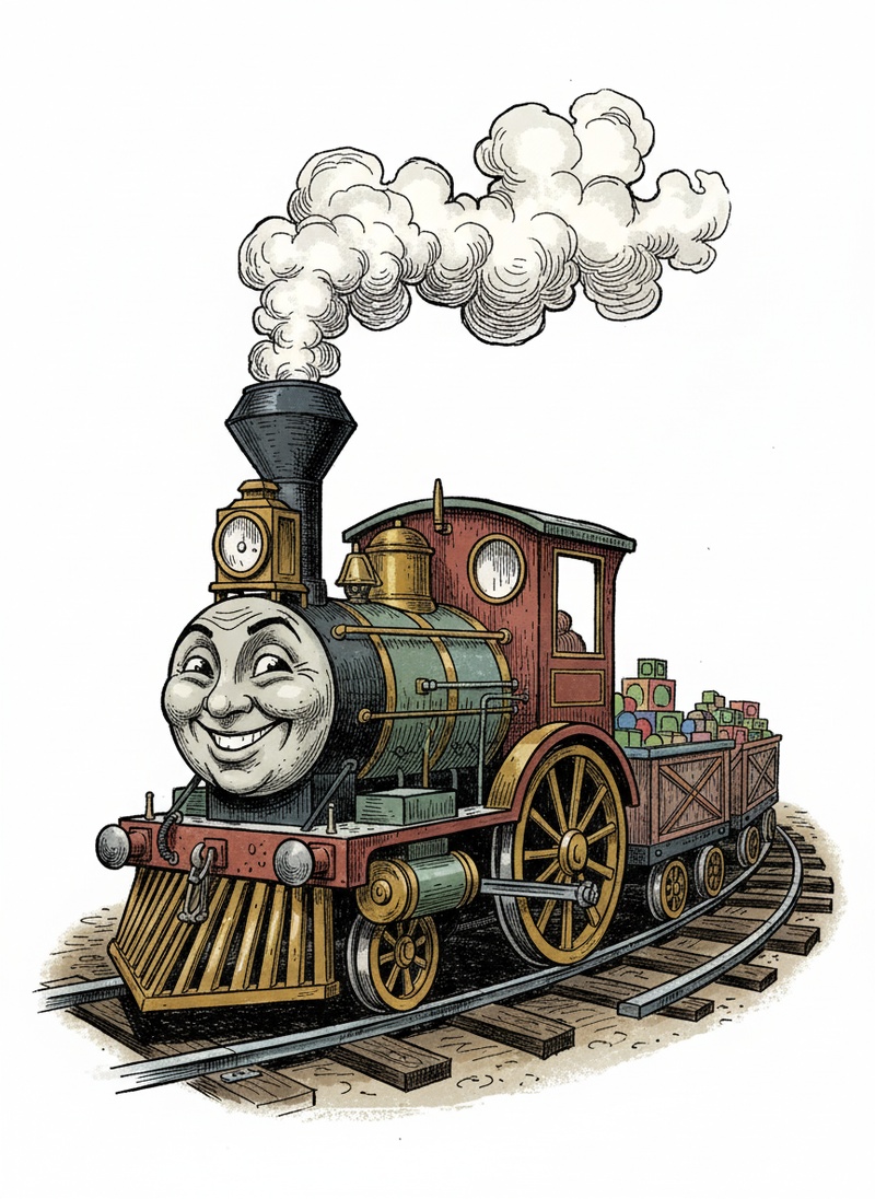 Chugga the Toy Train in Victorian Illustration - Full Colored Illustration