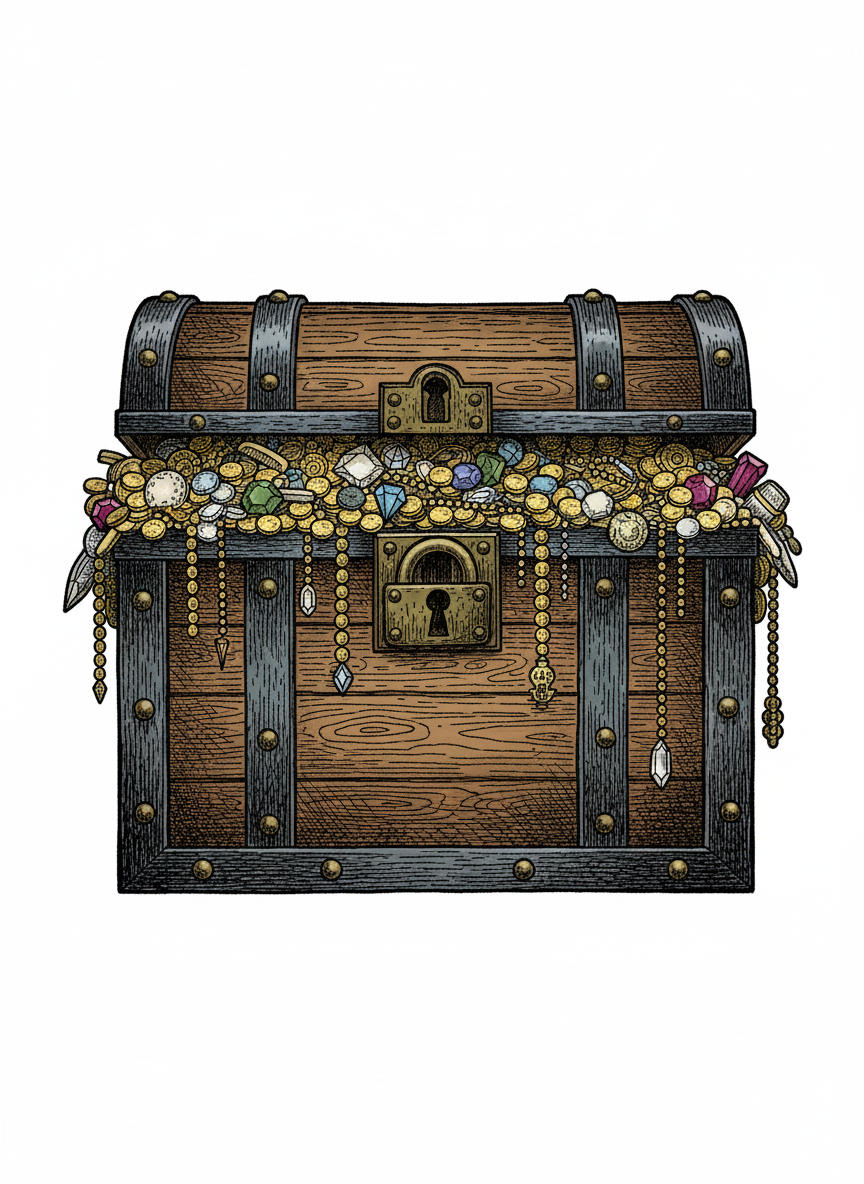 Treasure Chest of Gold - Full Colored Illustration