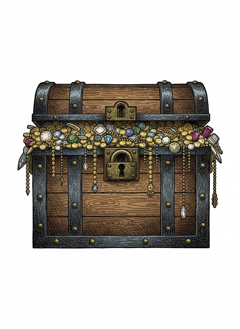 Treasure Chest of Gold in Victorian Illustration - Full Colored Illustration