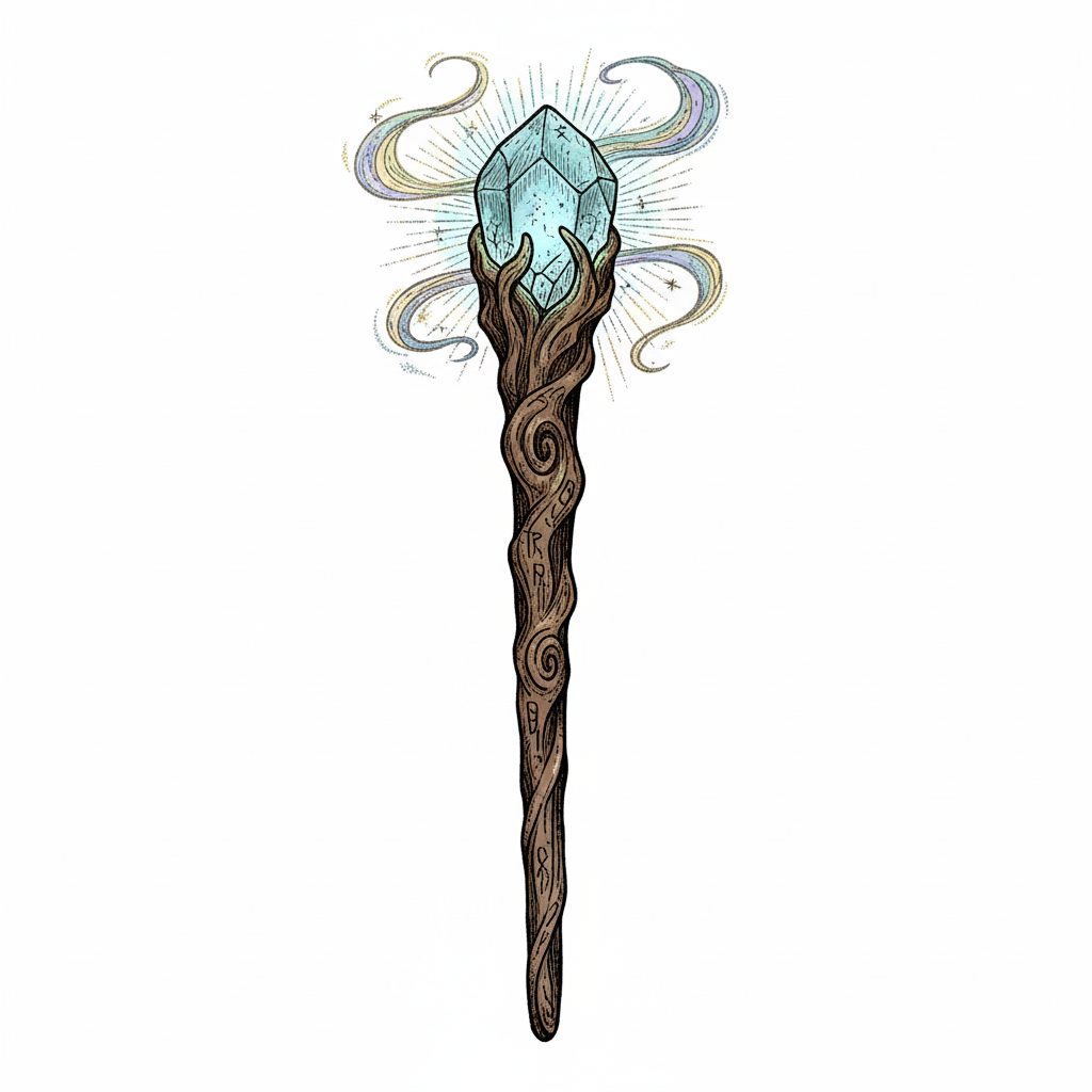 Ancient Magic Wand - Full Colored Illustration