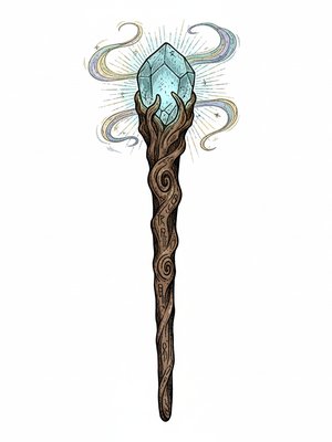 Ancient Magic Wand in Victorian Illustration - Full Colored Illustration