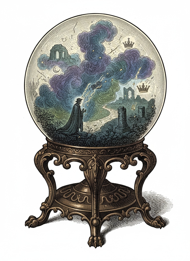 Crystal Ball of Visions in Victorian Illustration - Full Colored Illustration
