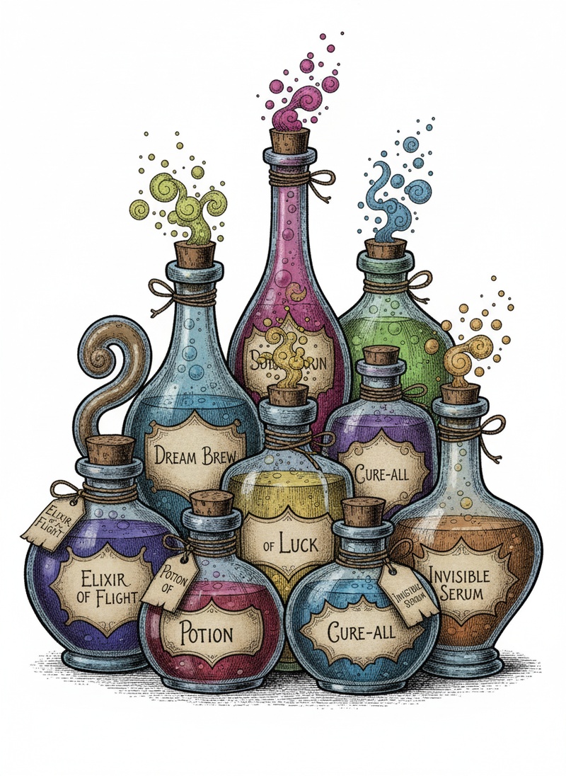 Magic Potion Bottles in Victorian Illustration - Full Colored Illustration