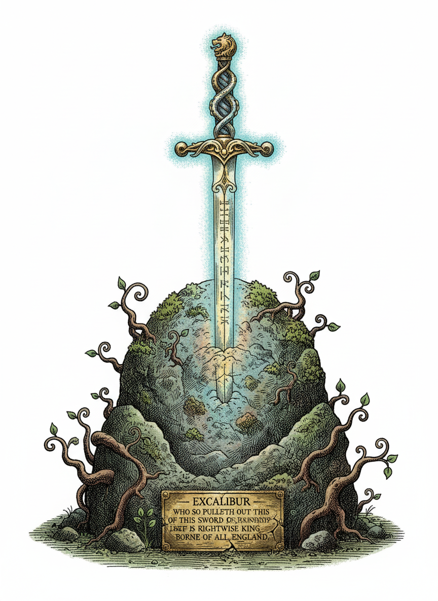 Enchanted Sword in Stone - Full Colored Illustration