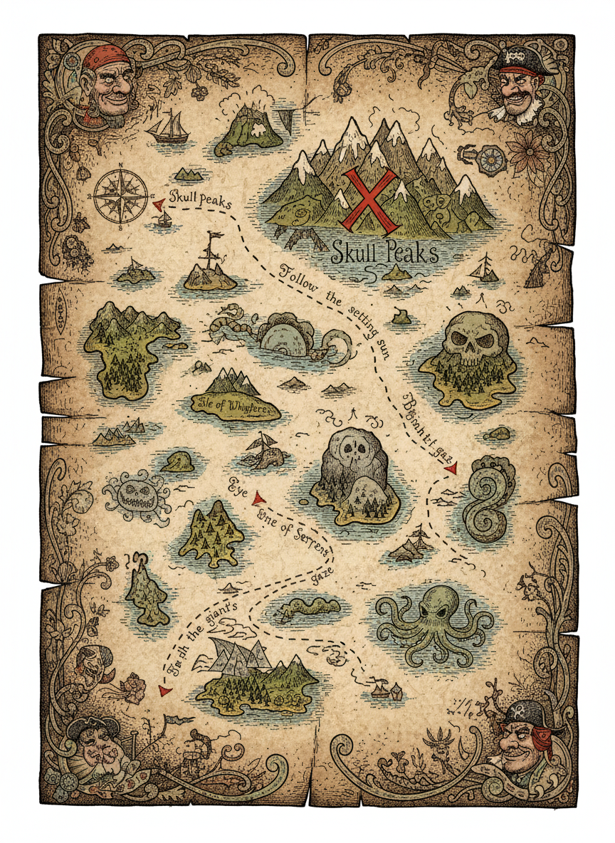 Ancient Map to Treasure - Full Colored Illustration