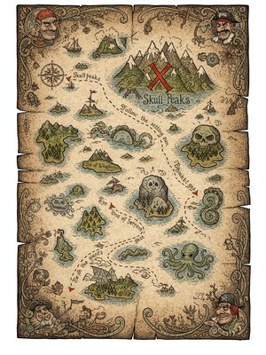 Ancient Map to Treasure in Victorian Illustration - Full Colored Illustration