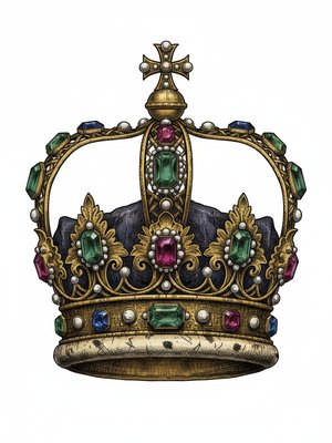 Ancient Golden Crown in Victorian Illustration - Full Colored Illustration