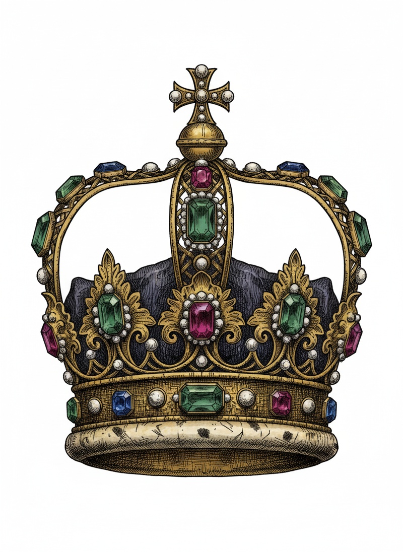 Ancient Golden Crown in Victorian Illustration - Full Colored Illustration