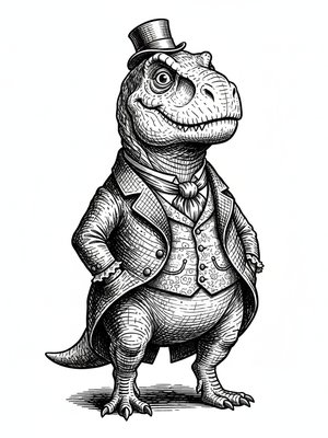 Dexter the Friendly Dinosaur in Victorian Illustration