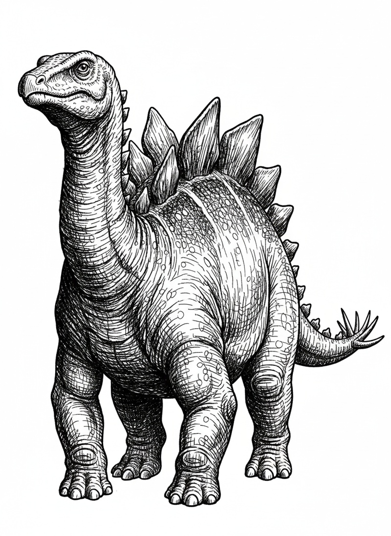 Spike the Stegosaurus in Victorian Illustration - Black & White Illustration