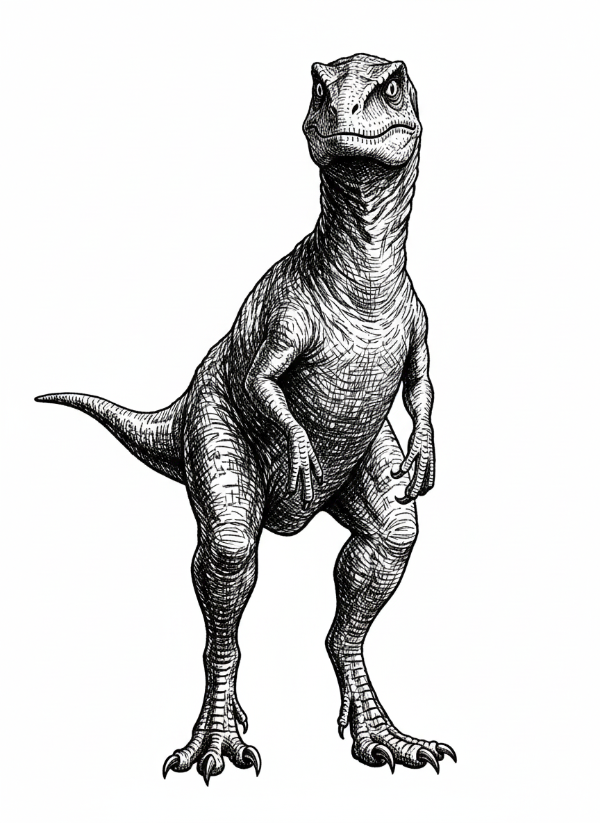 Striker the Pack Raptor - Black & White Illustration