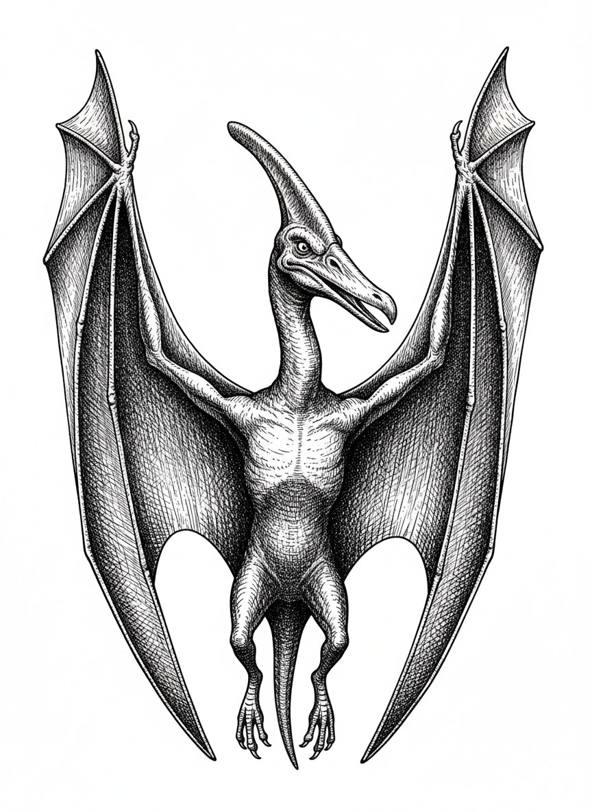 Wings the Pteranodon - Black & White Illustration