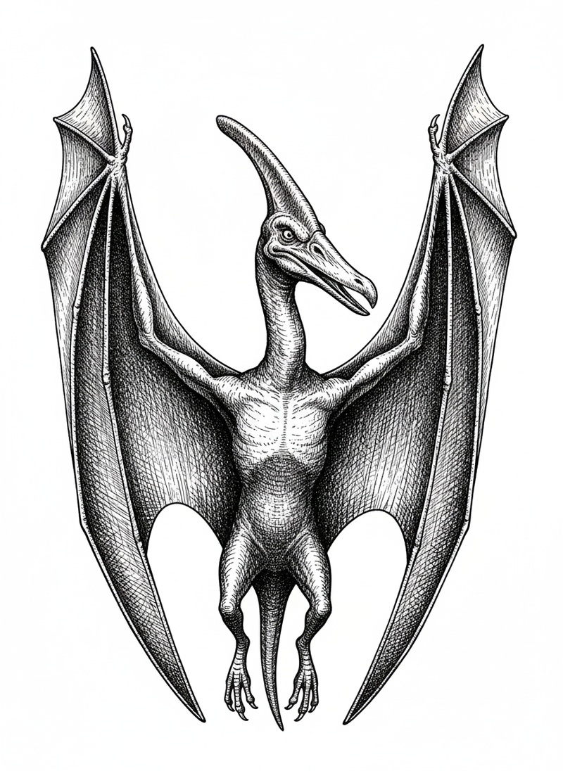 Wings the Pteranodon in Victorian Illustration - Black & White Illustration