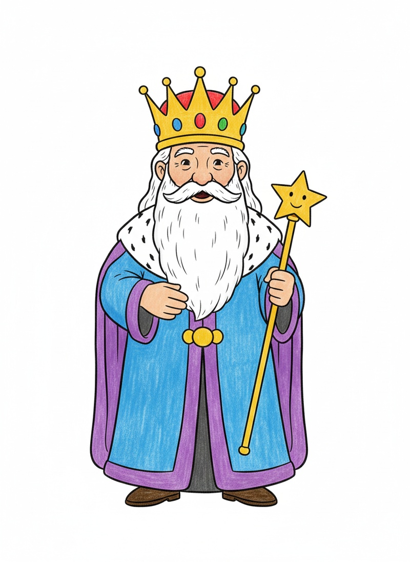King Wisdom the Ruler in Classic Coloring Book - Full Colored Illustration