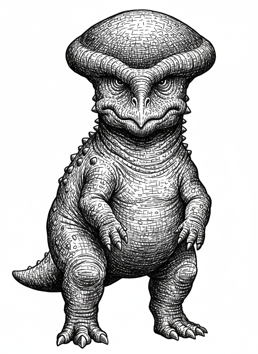 Pluto the Pachycephalosaurus - Black & White Illustration