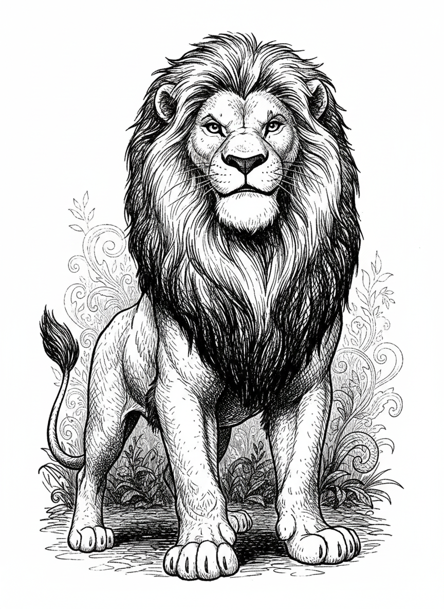 Simba the Proud Lion - Black & White Illustration