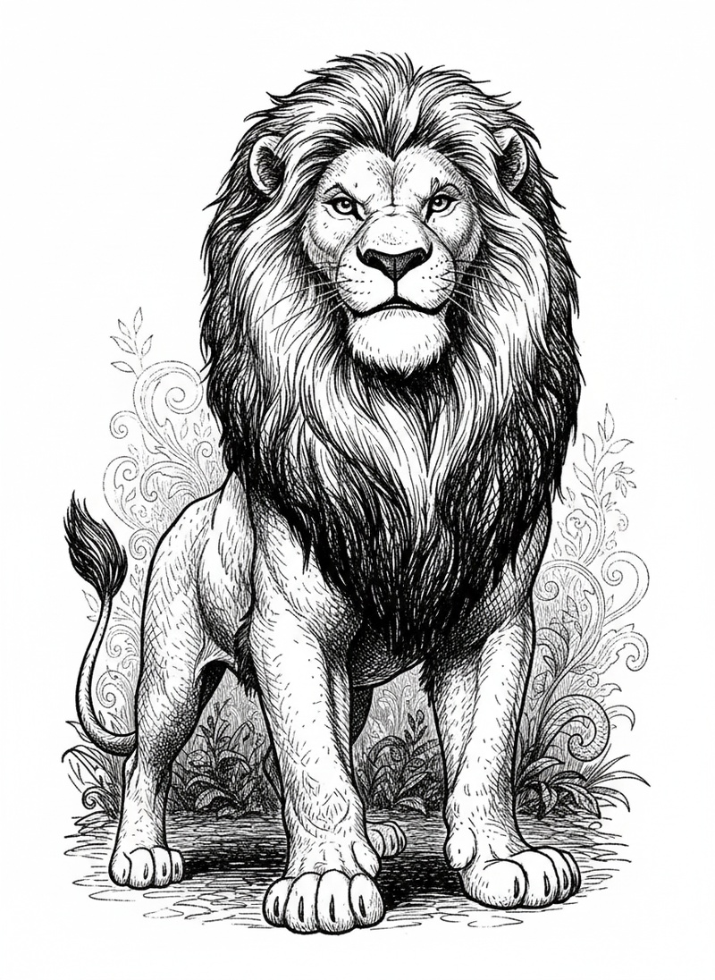 Simba the Proud Lion in Victorian Illustration - Black & White Illustration