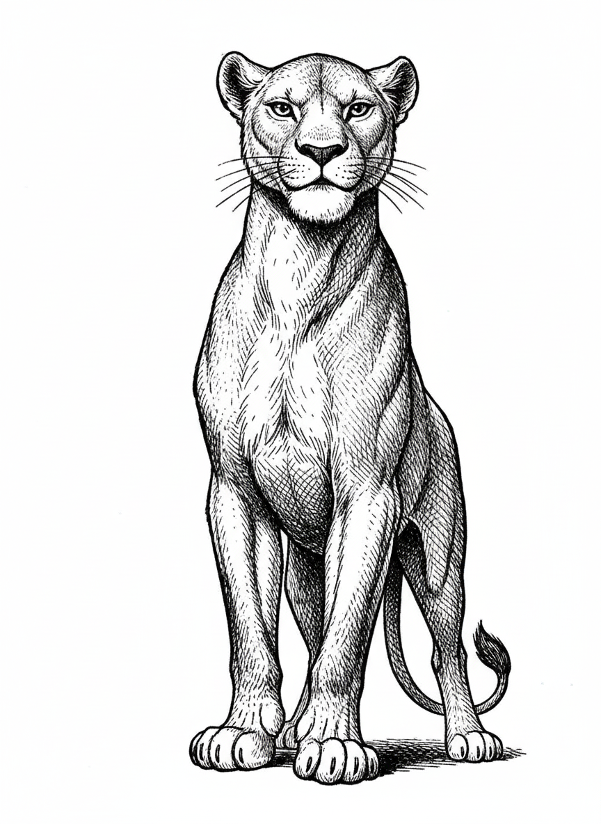 Nala the Fierce Lioness - Black & White Illustration