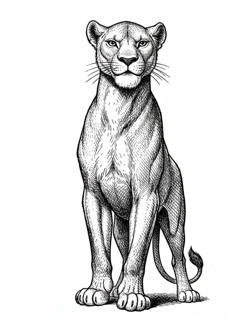 Nala the Fierce Lioness in Victorian Illustration - Black & White Illustration