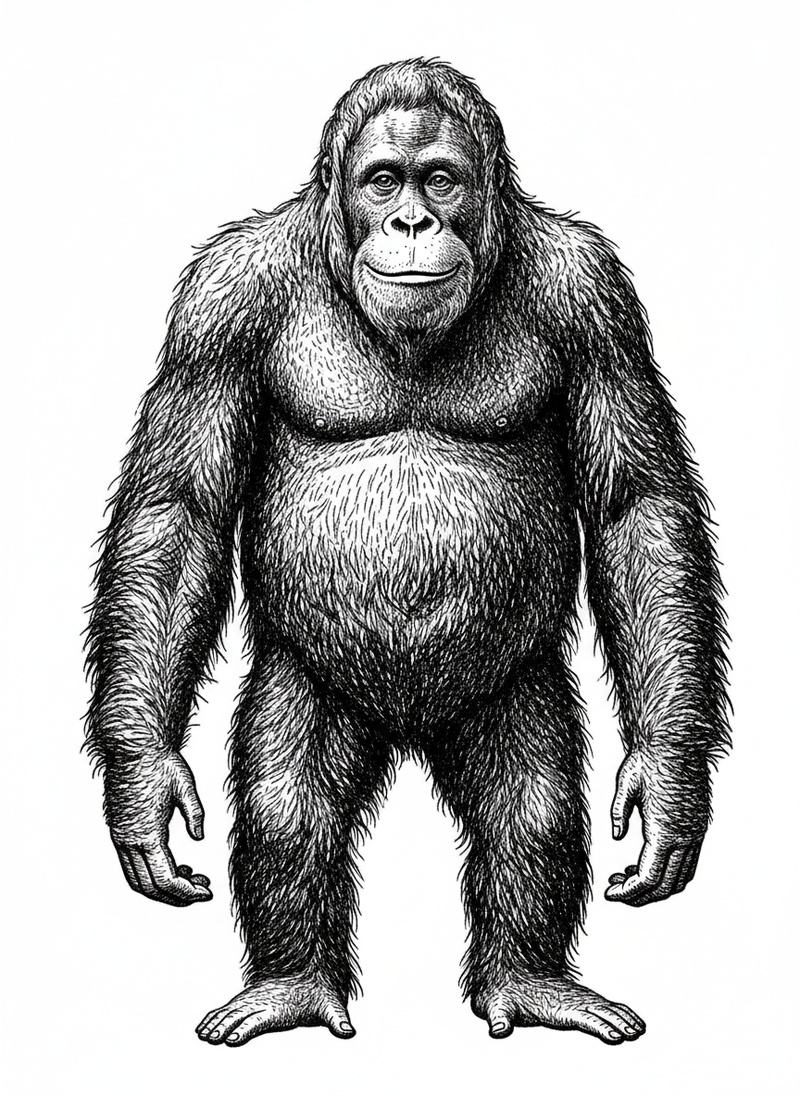 Coco the Swinging Orangutan in Victorian Illustration - Black & White Illustration