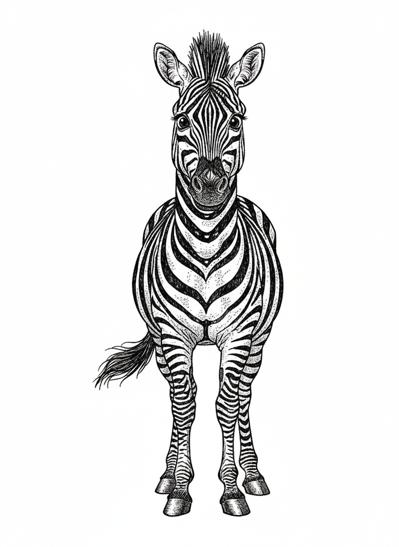 Zippy the Zebra in Victorian Illustration - Black & White Illustration