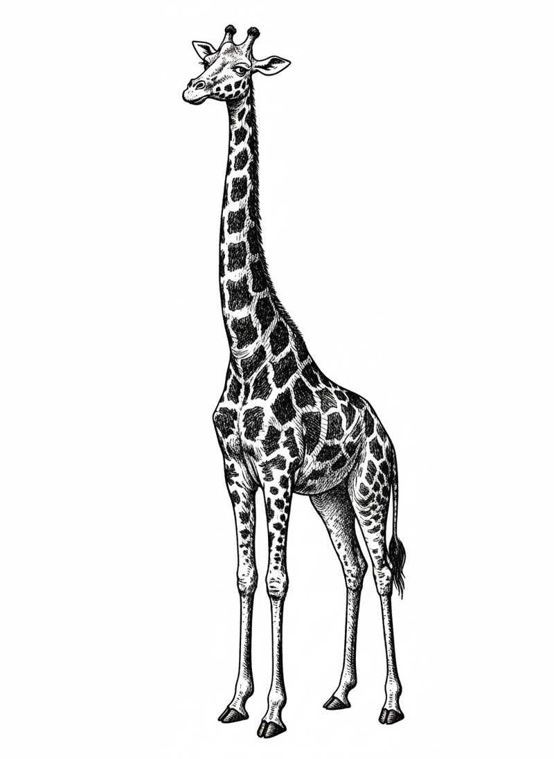 Stretch the Giraffe in Victorian Illustration - Black & White Illustration