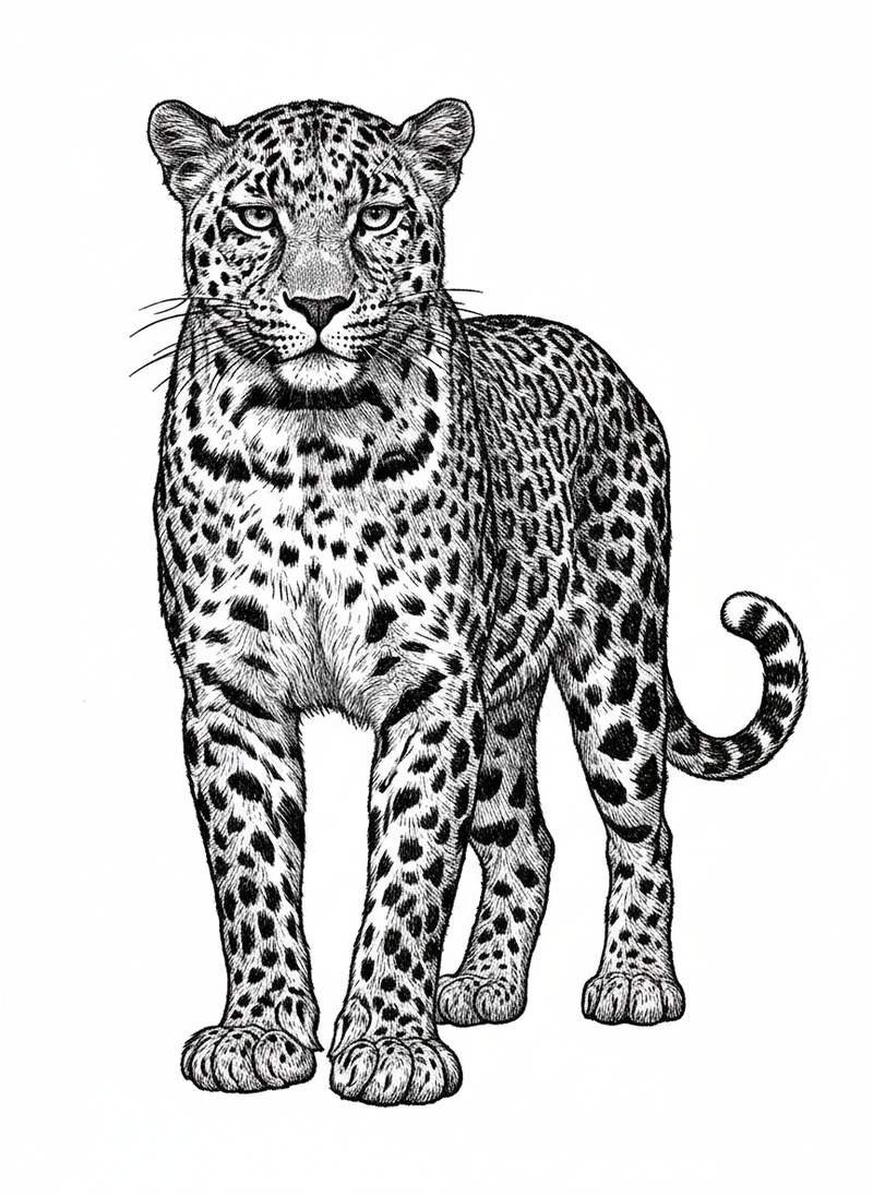 Spots the Leopard in Victorian Illustration - Black & White Illustration