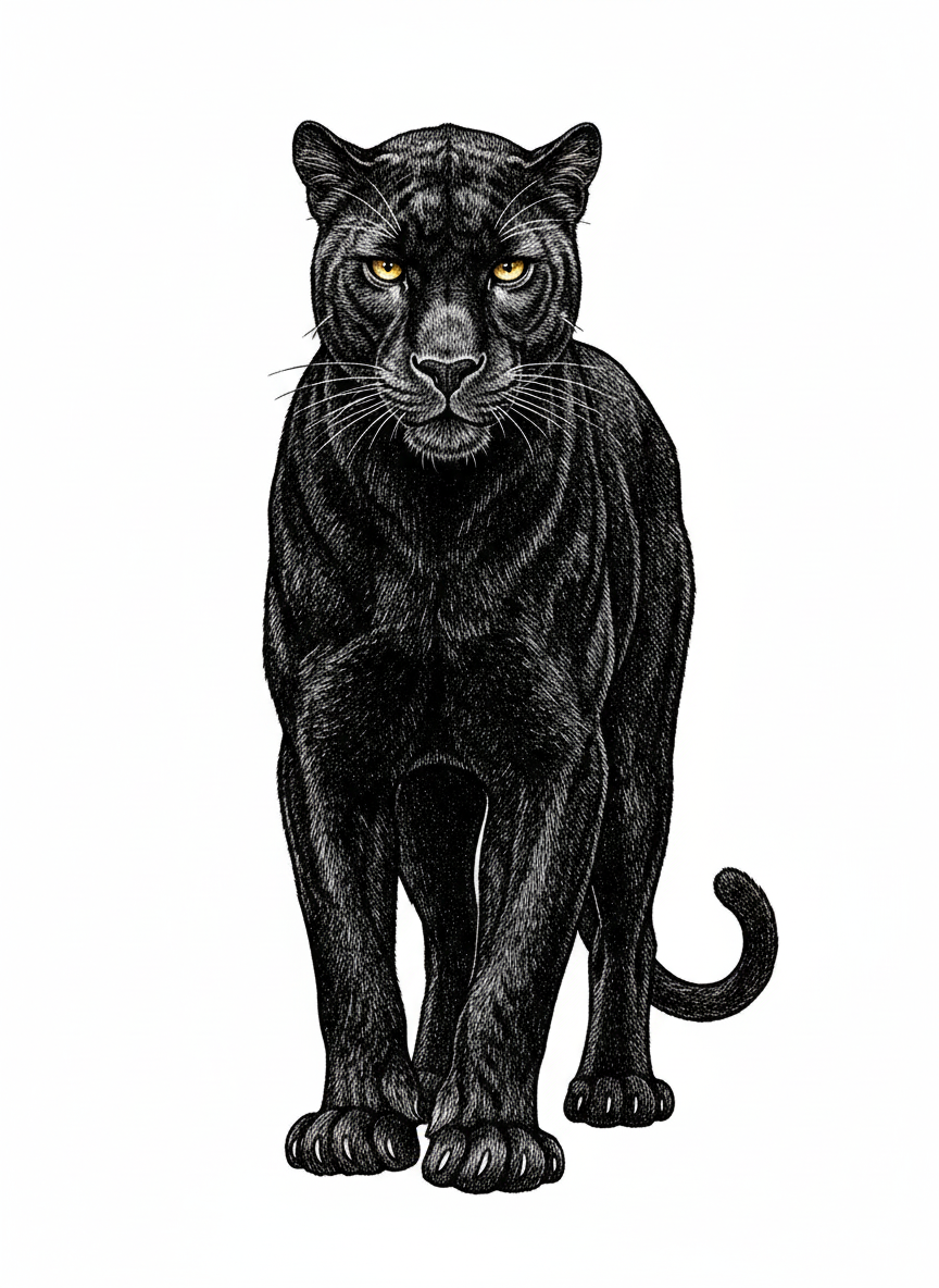 Shadow the Black Panther - Black & White Illustration