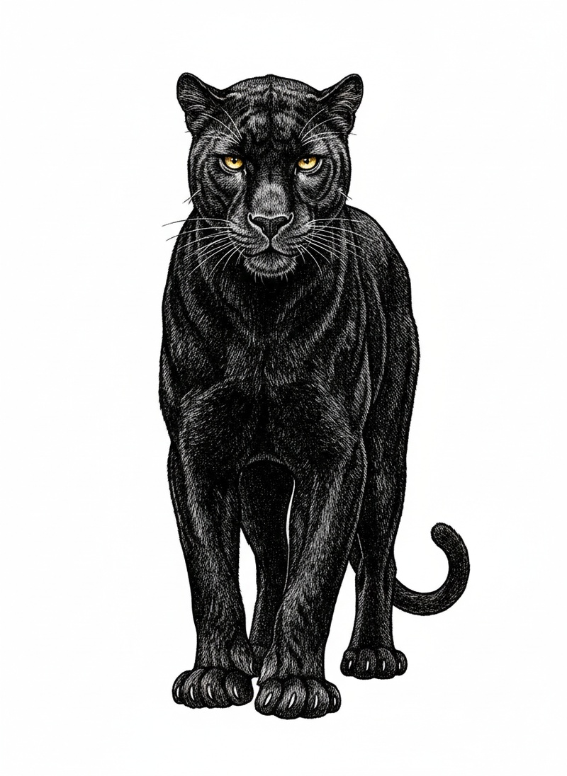 Shadow the Black Panther in Victorian Illustration - Black & White Illustration