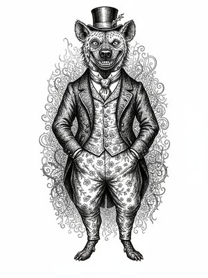 Crash the Hyena in Victorian Illustration - Black & White Illustration