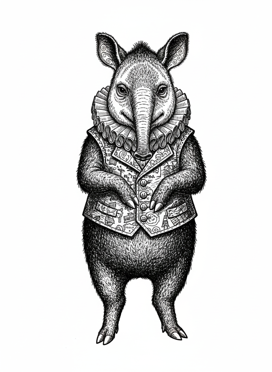 Trunk the Tapir - Black & White Illustration