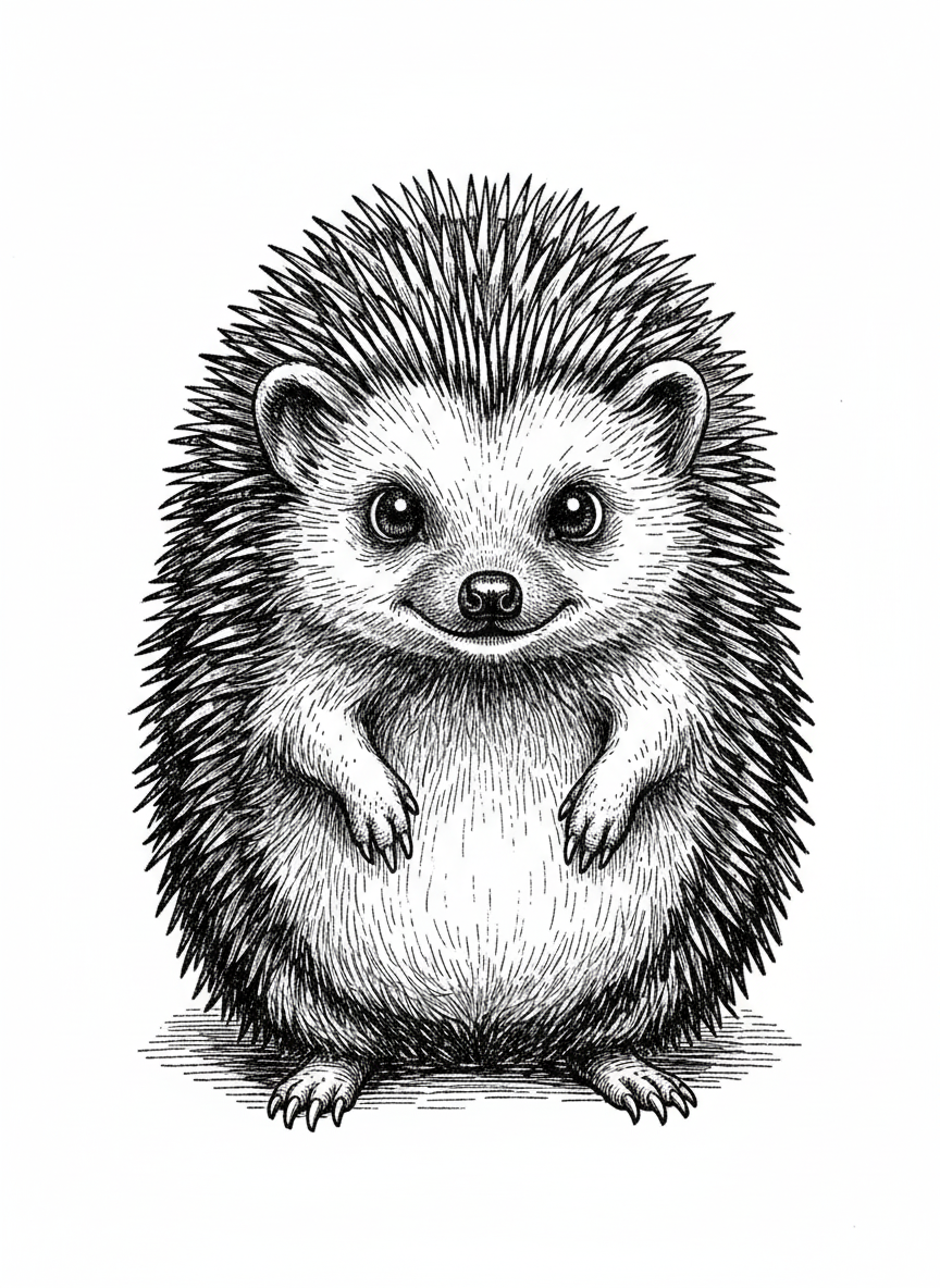 Quill the Hedgehog - Black & White Illustration