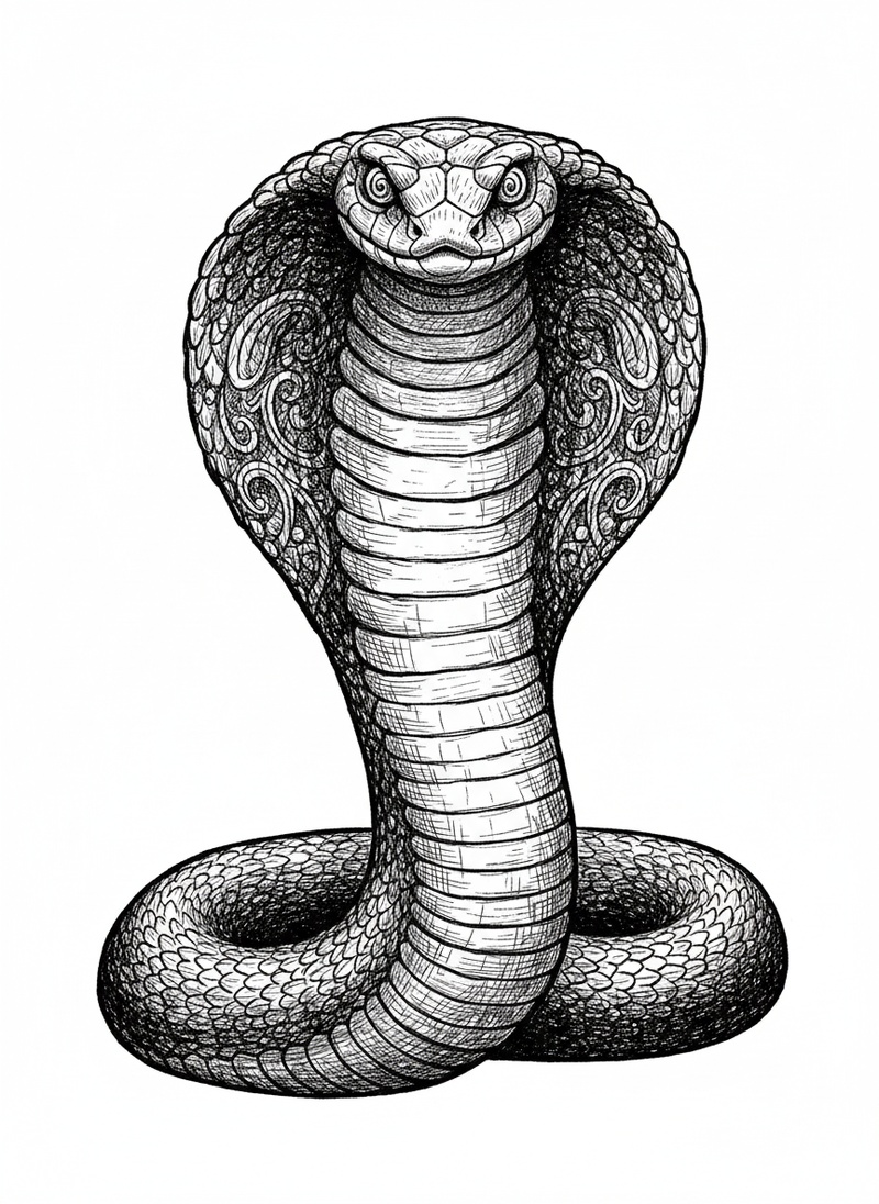 Viper the Cobra in Victorian Illustration - Black & White Illustration
