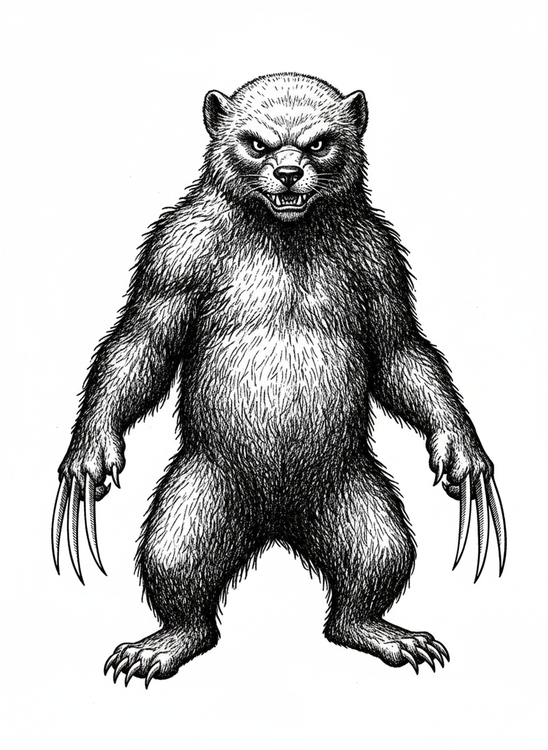 Claw the Wolverine in Victorian Illustration - Black & White Illustration