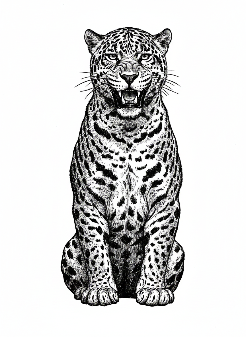 Pounce the Jaguar - Black & White Illustration