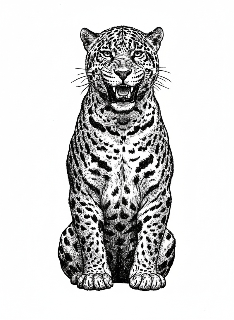 Pounce the Jaguar in Victorian Illustration - Black & White Illustration