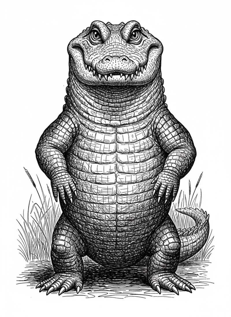 Chomp the Alligator in Victorian Illustration - Black & White Illustration