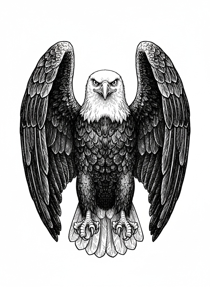 Liberty the Soaring Eagle in Victorian Illustration - Black & White Illustration