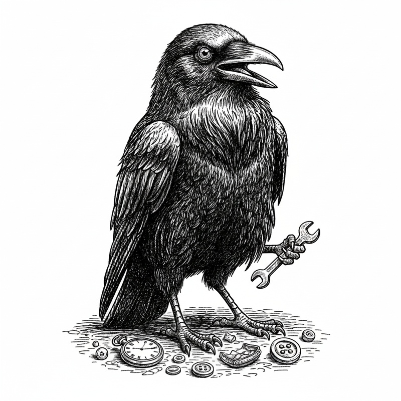 Squawk the Crow in Victorian Illustration - Black & White Illustration