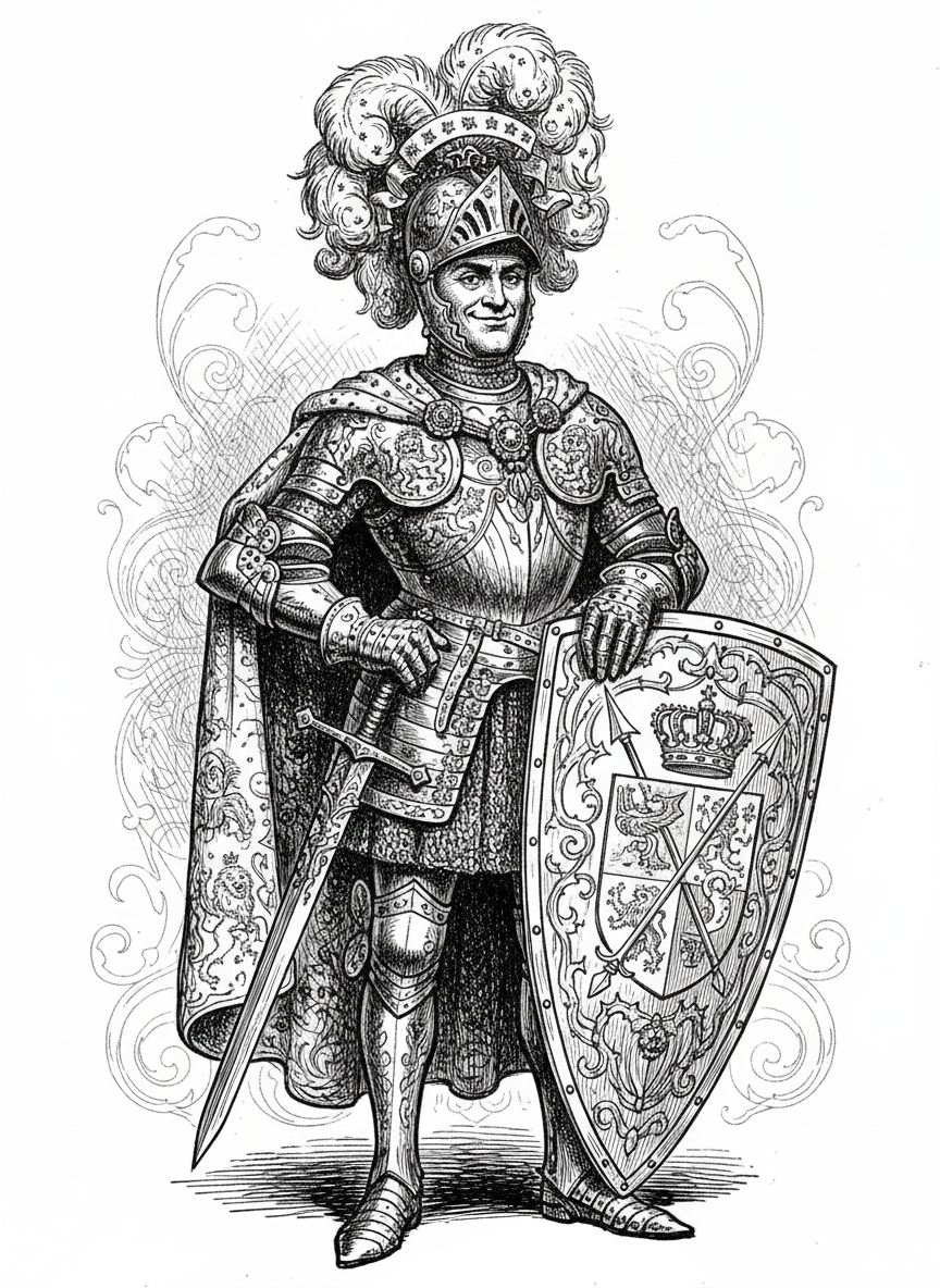 Sir Lancelot the Champion - Black & White Illustration