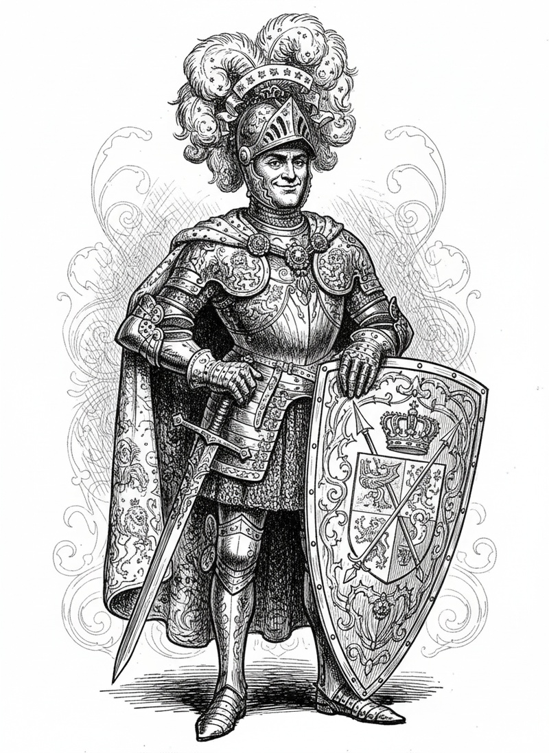 Sir Lancelot the Champion in Victorian Illustration - Black & White Illustration
