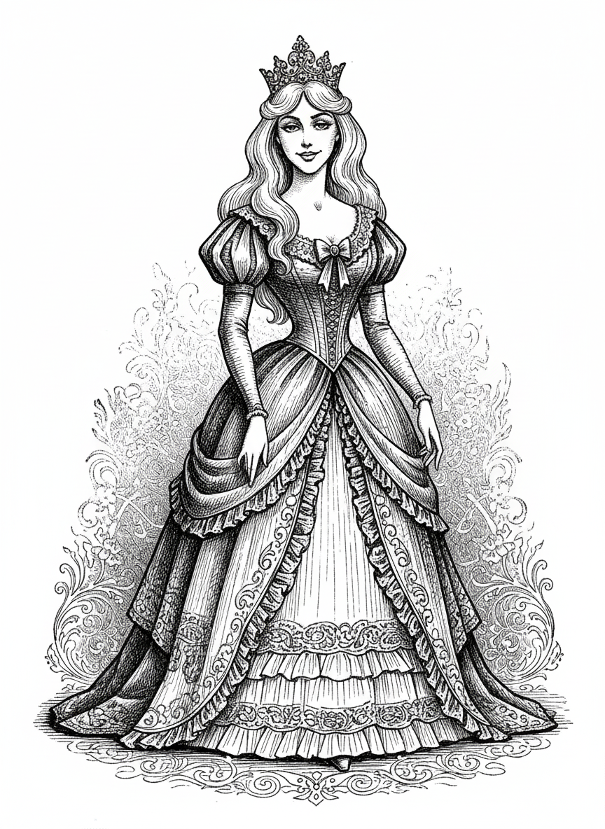 Princess Aurora Royal - Black & White Illustration