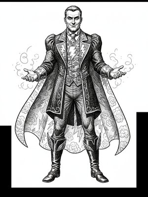 Captain Thunder the Superhero in Victorian Illustration - Black & White Illustration