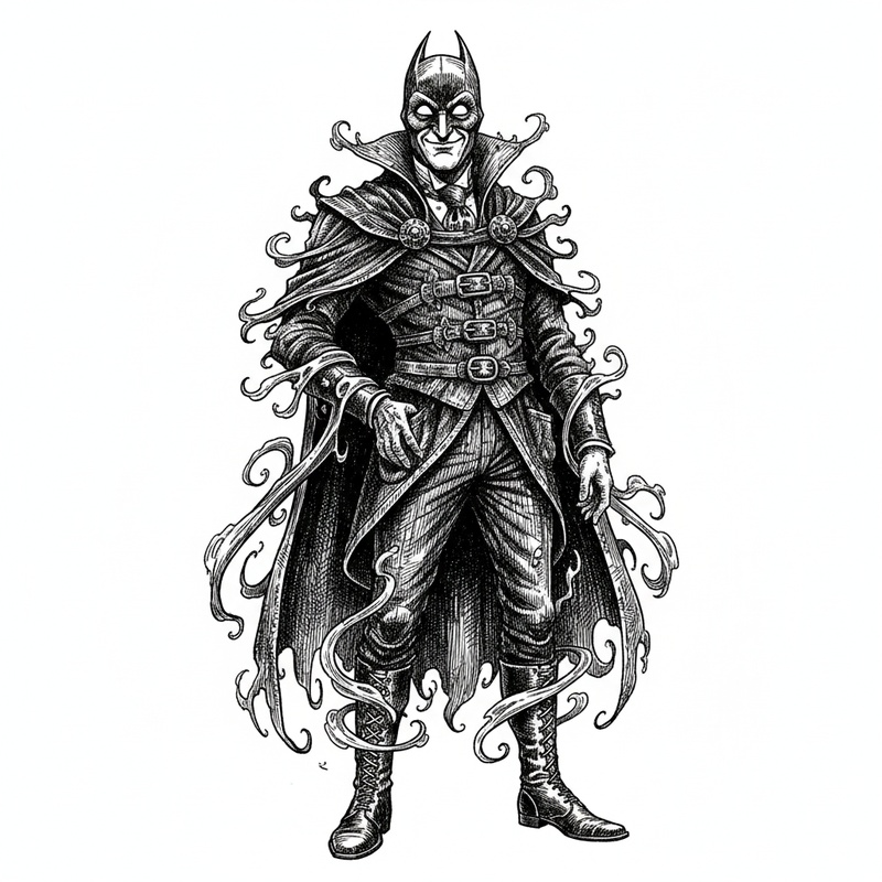 Shadow Strike the Stealth Hero in Victorian Illustration - Black & White Illustration