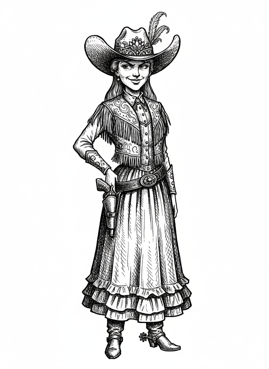 Annie the Sharpshooter - Black & White Illustration