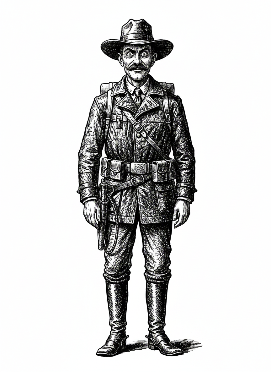 Silas Drake the Archaeologist - Black & White Illustration